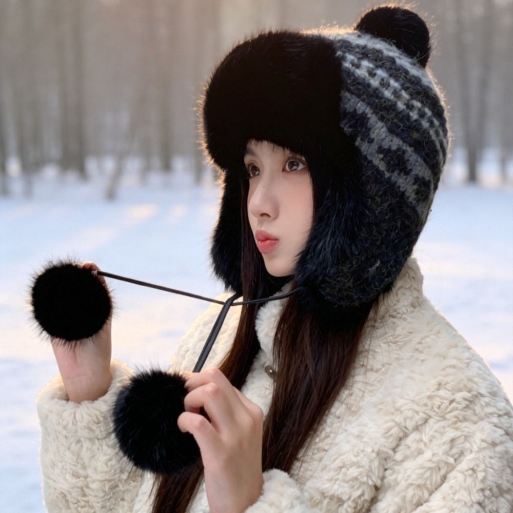Trapper Hat Ear Flap - Стильная вязаная шапка-ушанка из полиэстера с